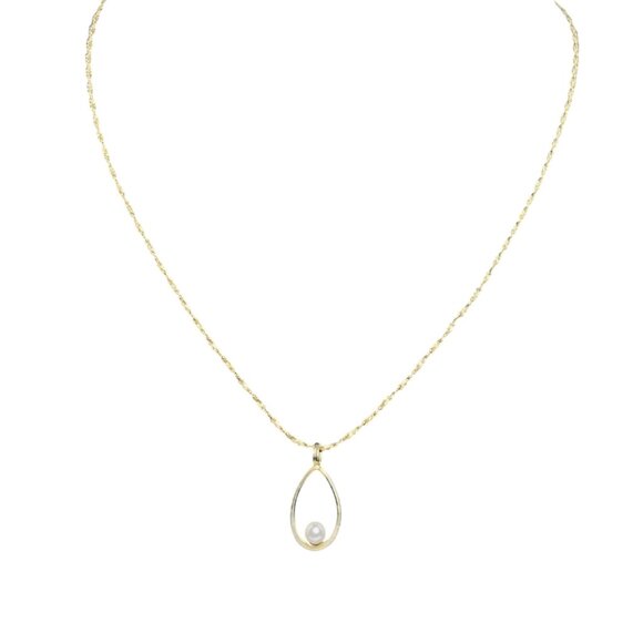 Vintage 1/20 14k GF Twisted S Link Necklace With Oval Faux Pearl Pendant (5679) - Picture 2 of 7